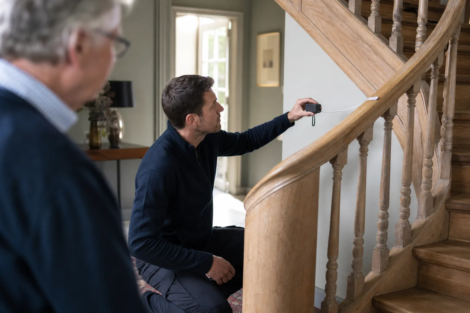Technische opmeting van een gebogen trap voor een traplift
